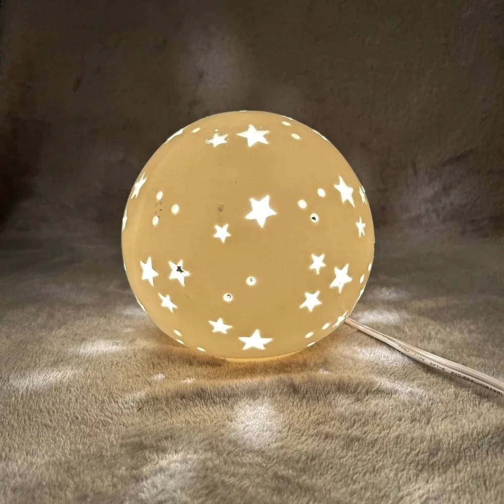 White Ceramic Starry Globe Light Electric Celestial Table Lamp 5.5 inch
